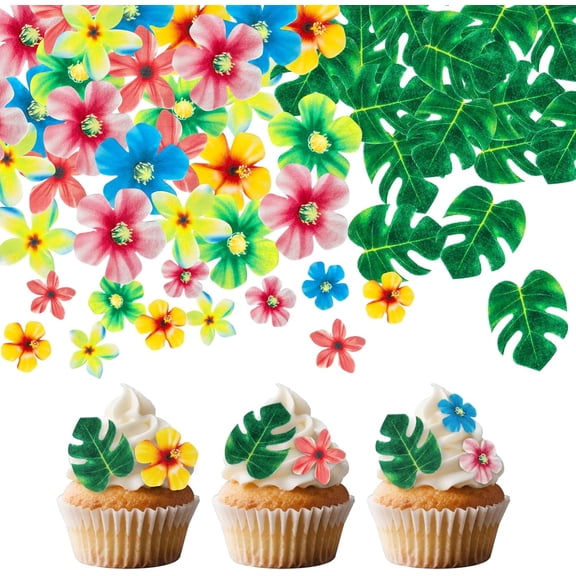 Edible Tropical Turtle Leaves Flower Cupcake for Hawaii Aloha Jungle Summer Theme Wedding Birthday Baby Shower
