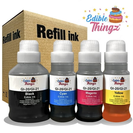 EdibleThingz GI-20 GI-21 Food Grade Cake Ink Replacement Bottles with Canon Megatank, Black, 2 lb