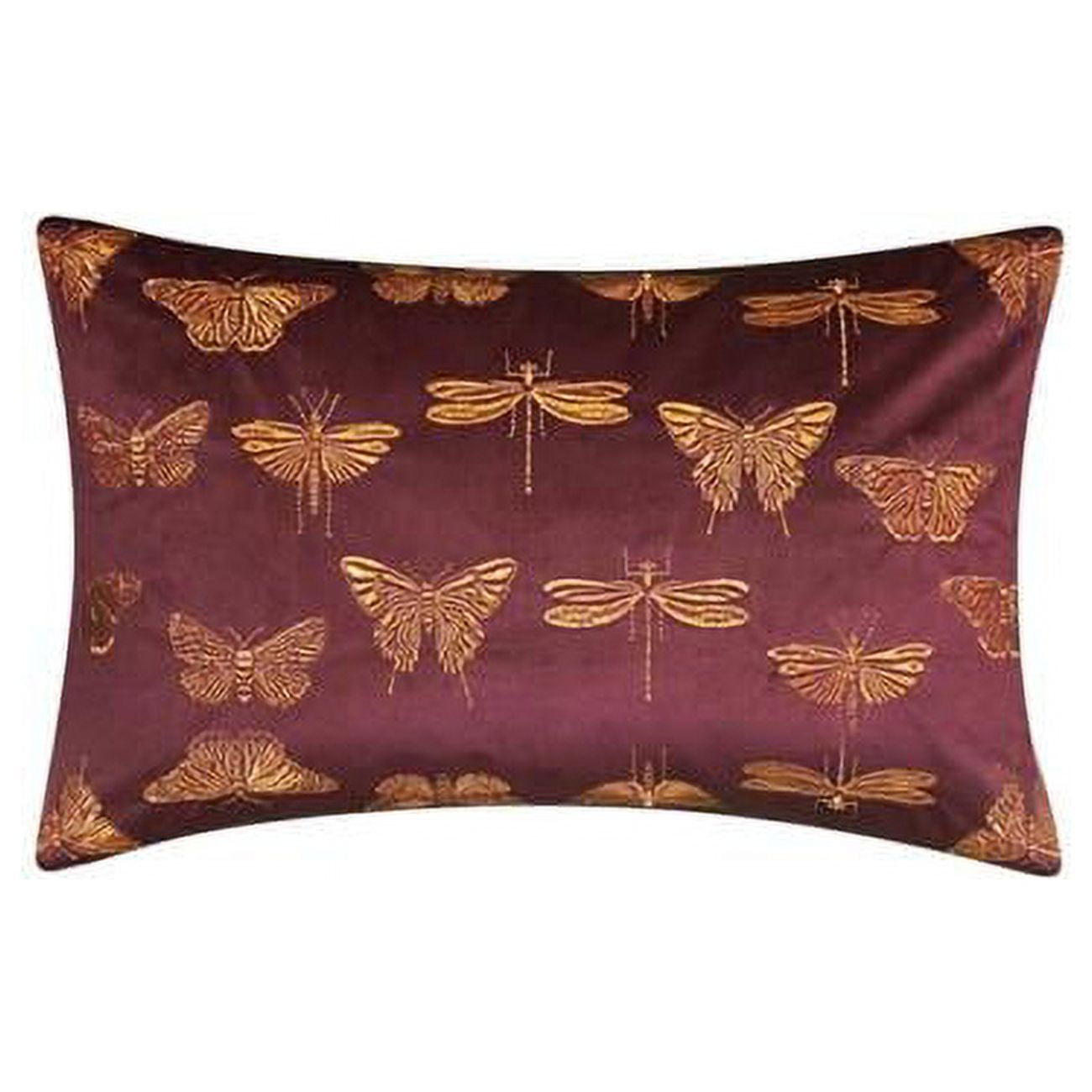 Aubergine Purple Embroidered Butterfly Lumbar Throw Pillow
