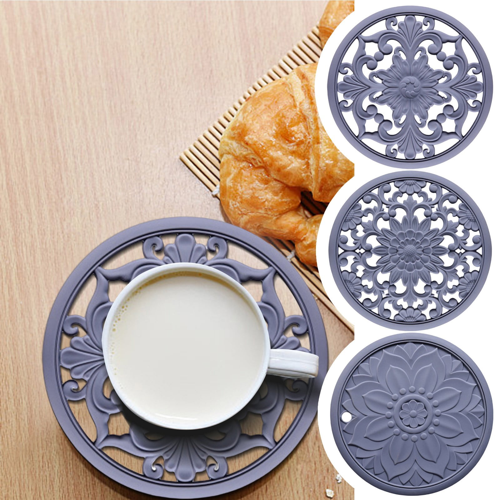 Edikesy Placemats,3Pcs Silicone Trivet Mats Heat Hot Pot Holder Hot