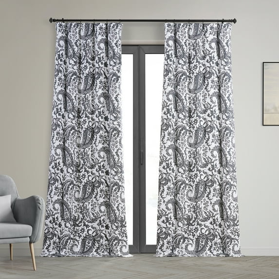 Edina Washed Grey Printed Cotton Curtain (1 Panel), Edina Washed Grey, 50W X 96L