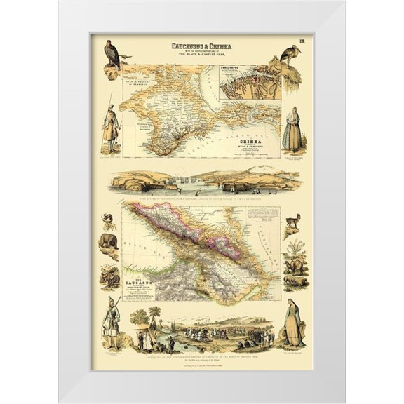 Edinburgh 11x14 White Modern Wood Framed Museum Art Print Titled - Asia Caucasus Crimea Black Caspian Seas