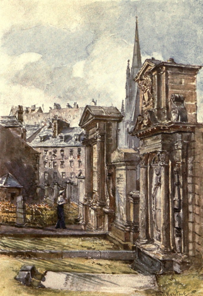 Edinburgh 1904 Martyrs Monument graveyard of Greyfriars Canvas Art - John Fulleylove (18 x 24)