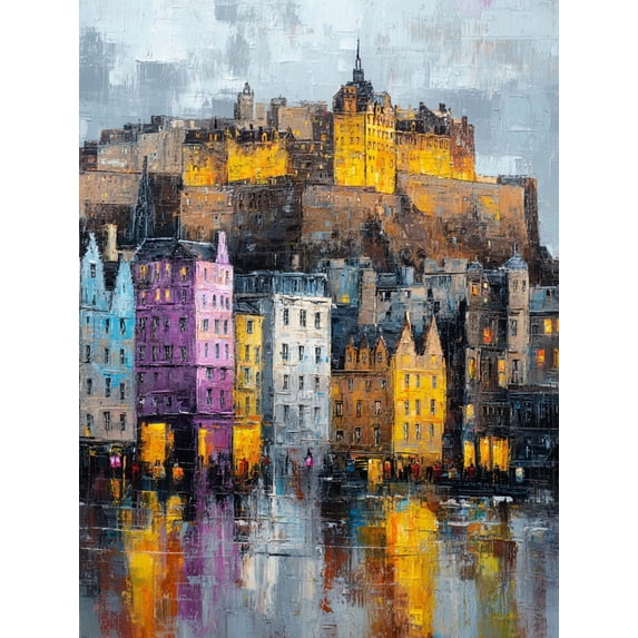 Edinburgh Castle Cityscape Oil Canvas Print, Wall Decor for Living Room Bedroom Hotel Office Cafe