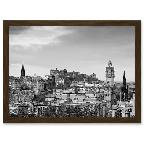 Edinburgh Castle Rooftops Black White Scotland A4 Artwork Framed Wall Art Print