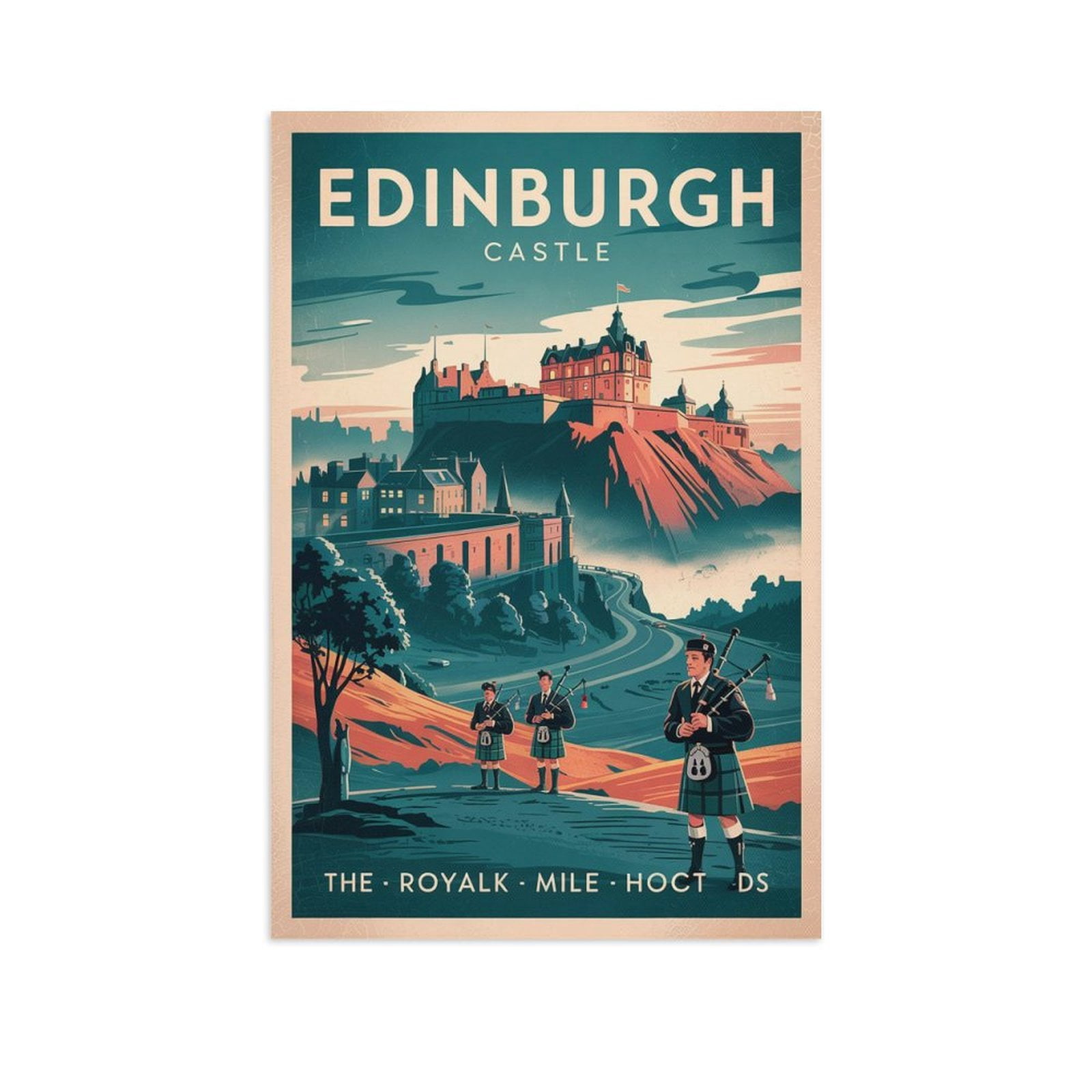Edinburgh Castle Vintage Poster Classic Scottish Travel Cityscape ...