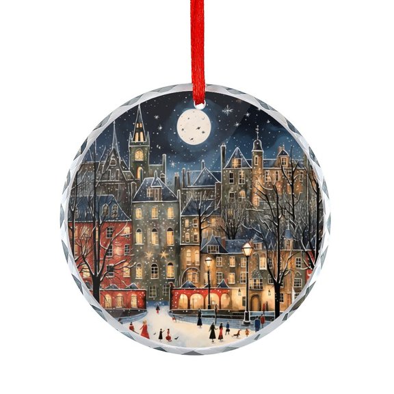 Edinburgh Christmas Print Crystal Glass Ornament Travel Memorable Round Ornament Gift Exchange Present Ideas