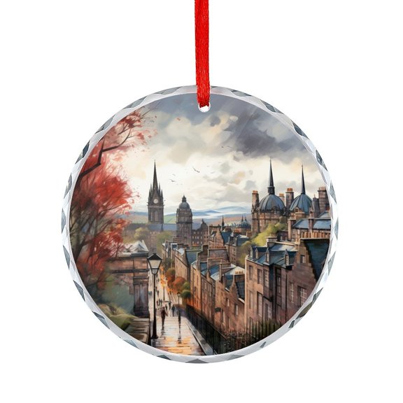 Edinburgh Cityscape Painting Glass Christmas Ornament Travel Themed Round Glass Christmas Ornaments Gift Exchange Present Ideas
