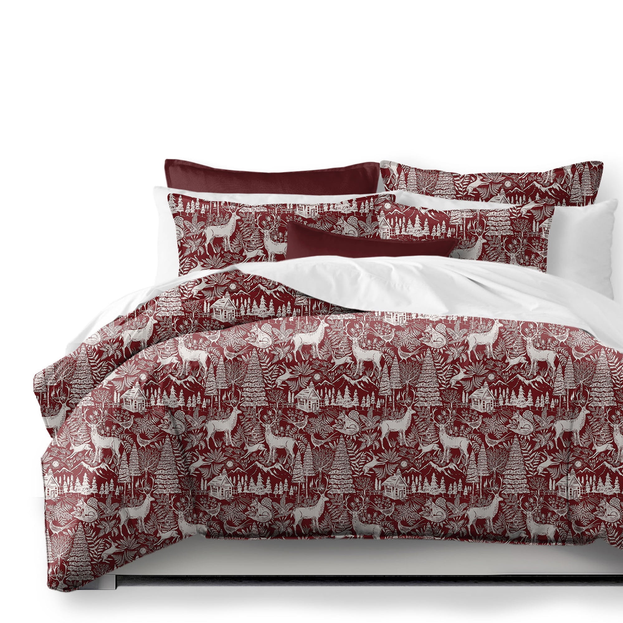 Edinburgh Maroon Red/White Comforter Set Queen