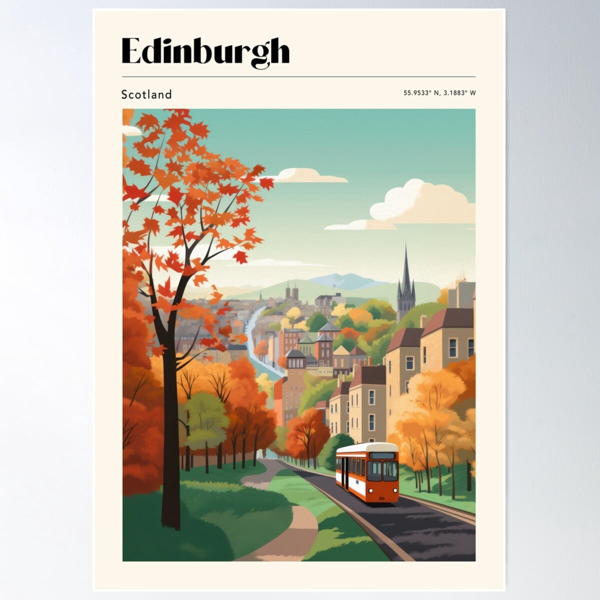 Edinburgh Mid Century Travel Print Poster Wall Art, Modern Wall Decor ...