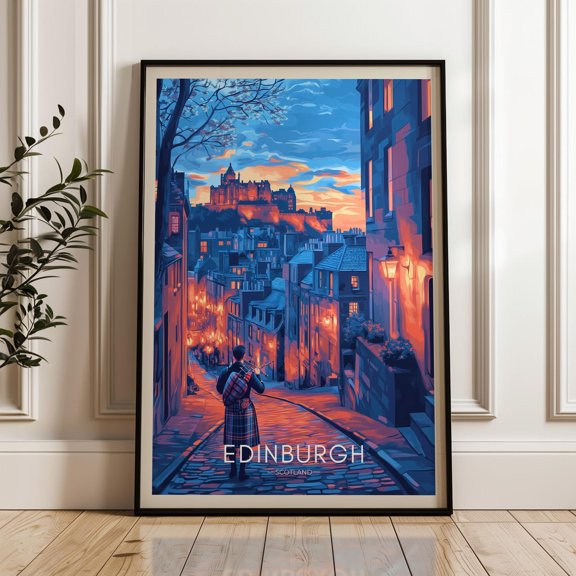 Edinburgh Scotland Kilt Retro Travel Poster Unframed Paper Print