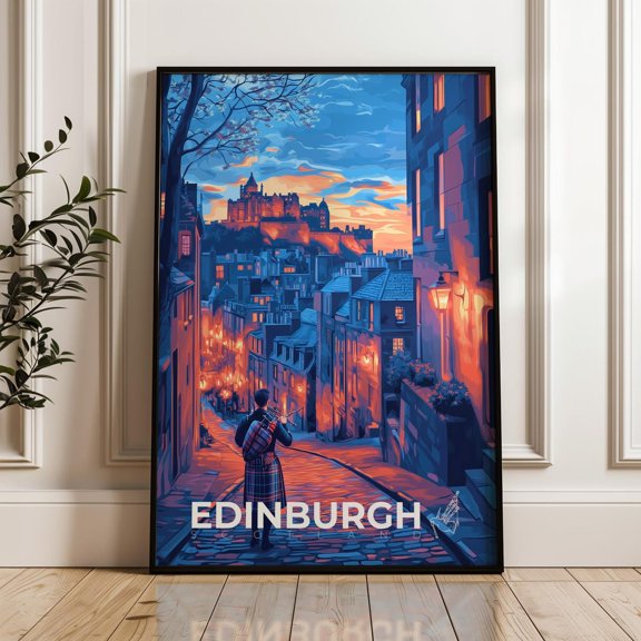Edinburgh Scotland Travel Poster: Kilt Illustration Wall Art
