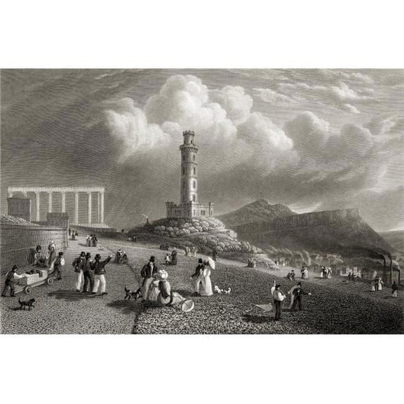 Edinburgh The Calton Hill Nelsons Monument The National Monument From The Original Painting by Lt Col Batty FRS Poster Print, 18 x 12