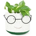 thumbnail image 1 of Edington Decor Face Planter Pot with Drainage, Cute 4 inch Cement Plant Pot with Glasses (Green), 1 of 7