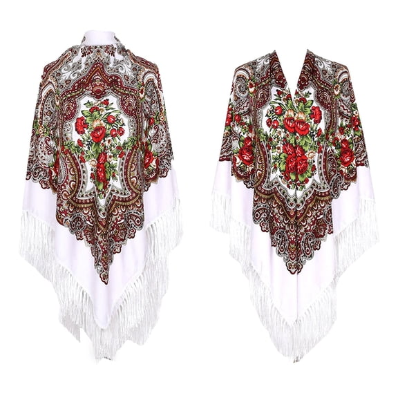 Fgnfyis 160cmX160cm Autumn Spring Printed Tassel Ethnic Style Extra Large Square Scarf Shawl Wrap White