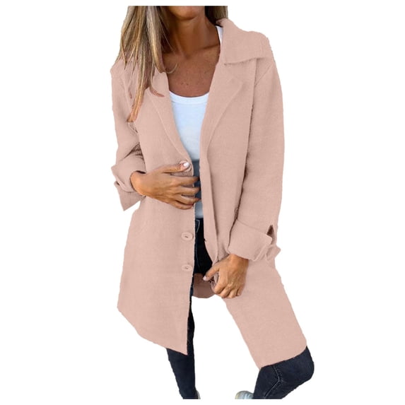Ediodpoh 2025 Autumn Winter Women's Solid Color Cardigan with Lapel and Pocket Mid Length Coat Cardigan Sweaters for Women RD1 XXL