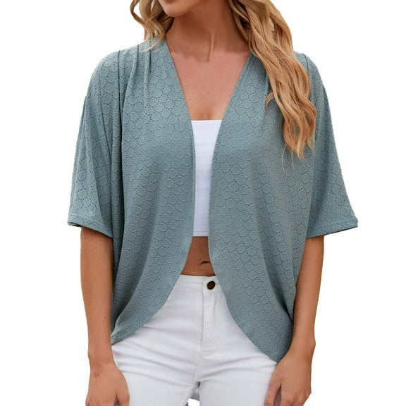 Ediodpoh 2025 Europe and America Spring Summer Solid Colour Short Sleeved Cardigan for Women Casual Loose Tops Green S