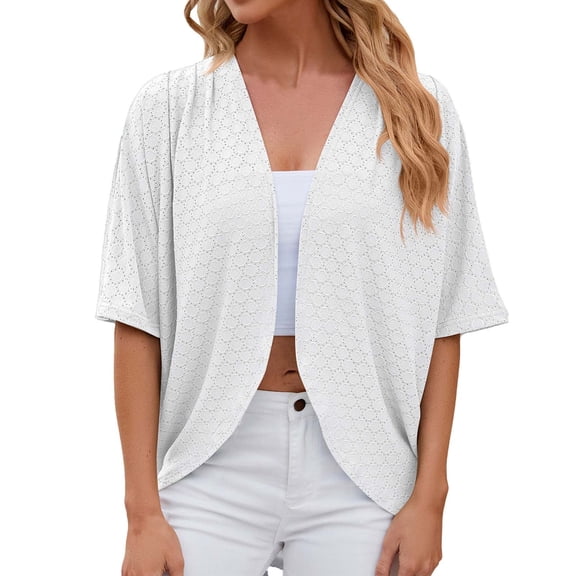 Ediodpoh 2025 Europe and America Spring Summer Solid Colour Short Sleeved Cardigan for Women Casual Loose Tops White S