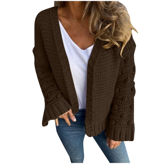 Ediodpoh 2025 Winter Solid Color Wool Cardigan for Women Warm and Cozy Cardigan Sweaters for Women Coffee L