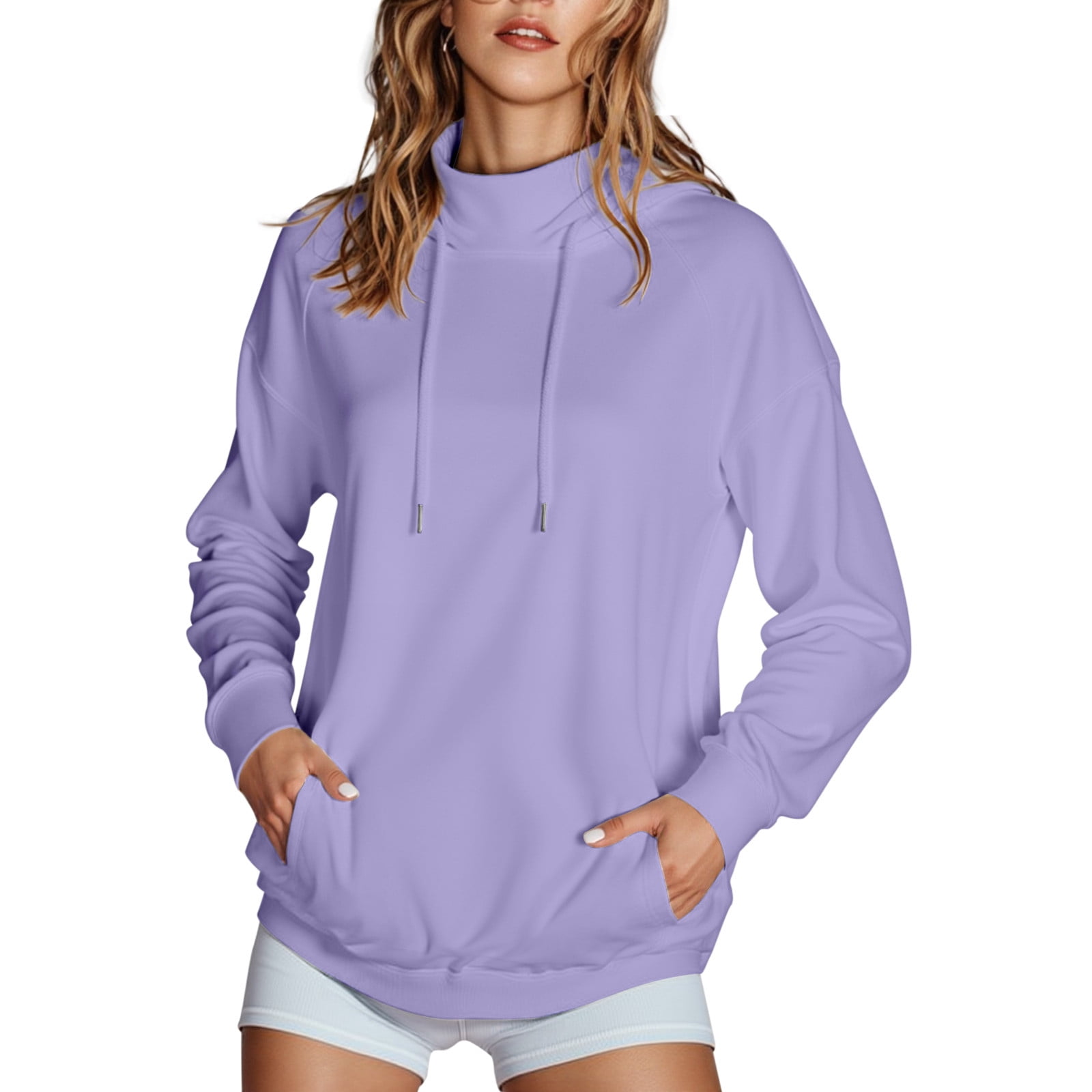 Ediodpoh 2025 Women's Solid Color High Collar Hoodies for Women with — free download