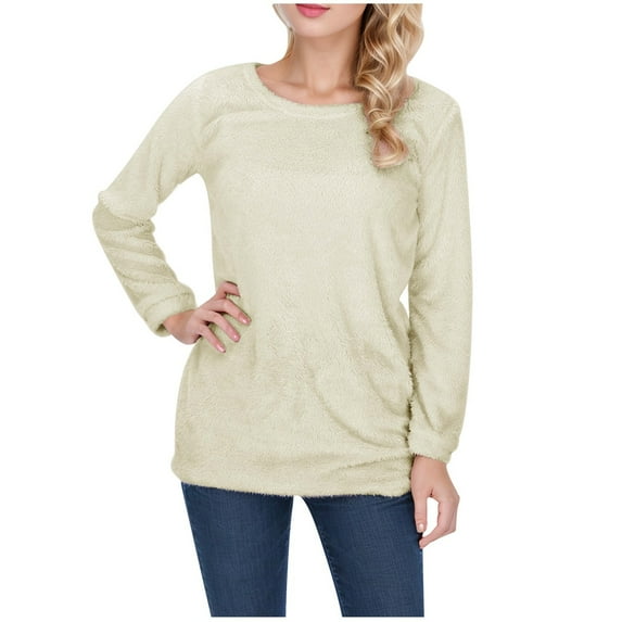 Ediodpoh And Winter Fashionable Women's Solid Color Round Neck Comfortable Long Sleeved Warm Sweater Fall Sweaters for Women Khaki XL