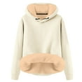 thumbnail image 1 of Ediodpoh Autumn Winter Solid Color Velvet Hoodie Lady Lined Lamb Wool Womens Hoodies Beige XXXL, 1 of 4