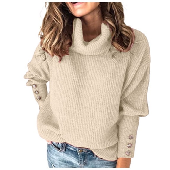 Ediodpoh Autumn Women Knitted Solid Color Irregular Lapel Sweater High Neck Knitwear Fall Sweaters for Women Khaki XXXXL