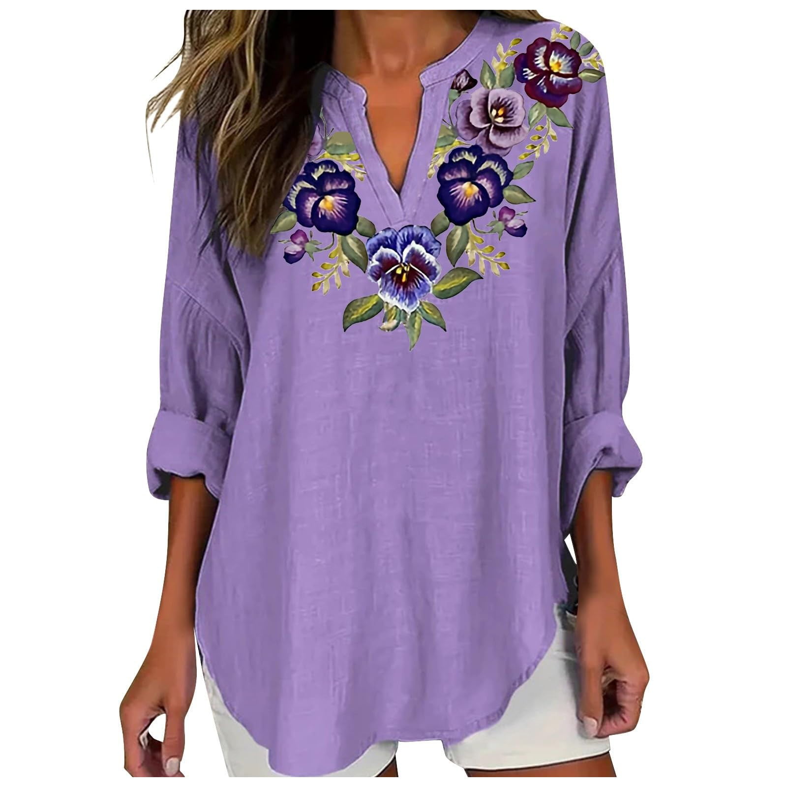 Ediodpoh Awareness Shirts Women Linen Button Down Shirt Oversized V