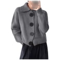 thumbnail image 1 of Ediodpoh Big Button Knitted Jacket Women's Fashion Retro Lapel Cardigan Sweater Women's Autumn and Winter Loose Style Womens Cardigan Sweaters Grey, 1 of 4