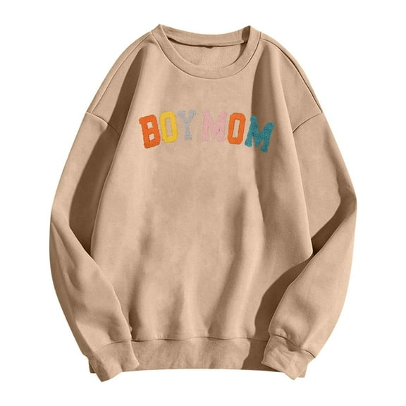 Ediodpoh Boy Mom Sweatshirt Women Mama Sweatshirt Mom Life Pullover for Mom Hoodie Mom Mode Crew Neck Pullover Womens Sweatshirts Khaki XXL