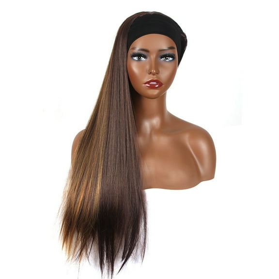 Riforla Brown Long Straight Headband Wig for Black Women Dark Brown Headband Wig Natural Look 150% Density Synthetic Wig Heat 27 Inches Wigs for Women black