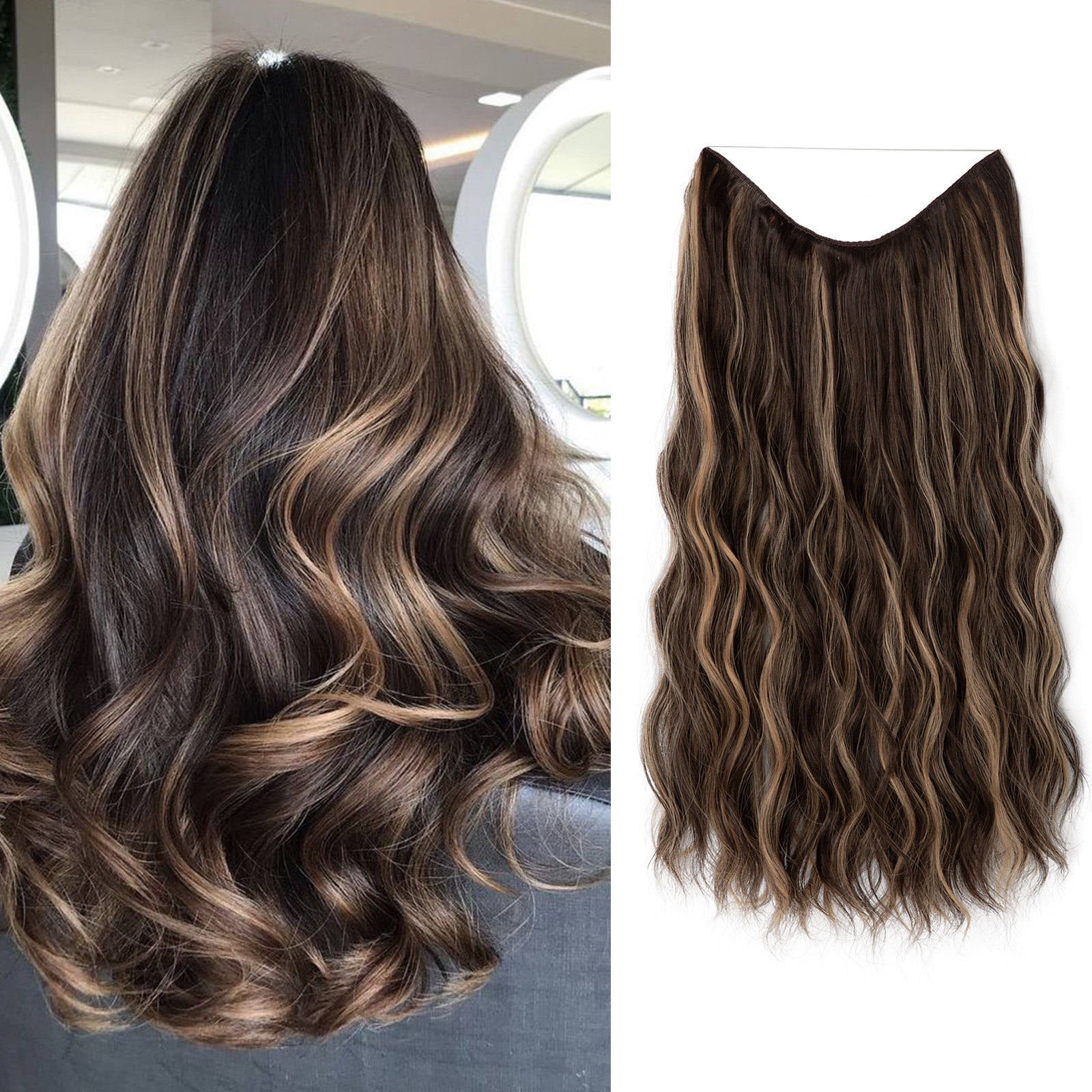 Ediodpoh Brown Wire Hair Extension Long Synthetic Clip in Wave Curly Hairpiece for Women 16 Inch Adjustable Size Transparent Headband Wigs for Women D 16 inch Walmart