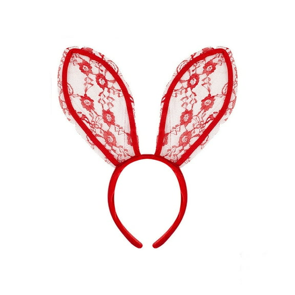 Ediodpoh Bunny Catwalk Headwear with Big Ears and Lace Headband for Masquerade Show Performance and Themed Parties Red