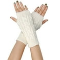thumbnail image 1 of Riforla Cable Knit Fingerless Gloves with Figure-8 Design Short Wrist Guard for Women Arm Warmth and Casual Use White, 1 of 5