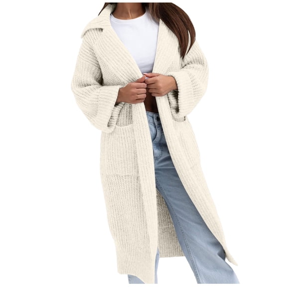 Ediodpoh Cardigan Sweaters for Women Fall Winter Solid Drop Shoulder Long Cardigan Casual Comfort White S