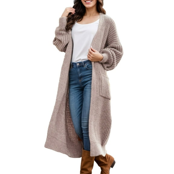 Ediodpoh Cardigan Sweaters for Women Fashion Casual Overcoat Plus Size Warm Printing Long Sleeve Khaki M