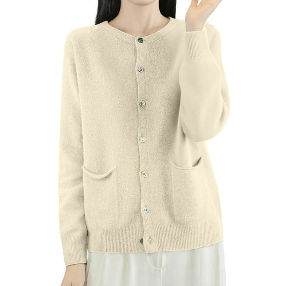 Ediodpoh Cardigan Sweaters for Women Knit Button Down Round Neck Sweater Stylish and Comfortable Outerwear for Daily Wear Beige M