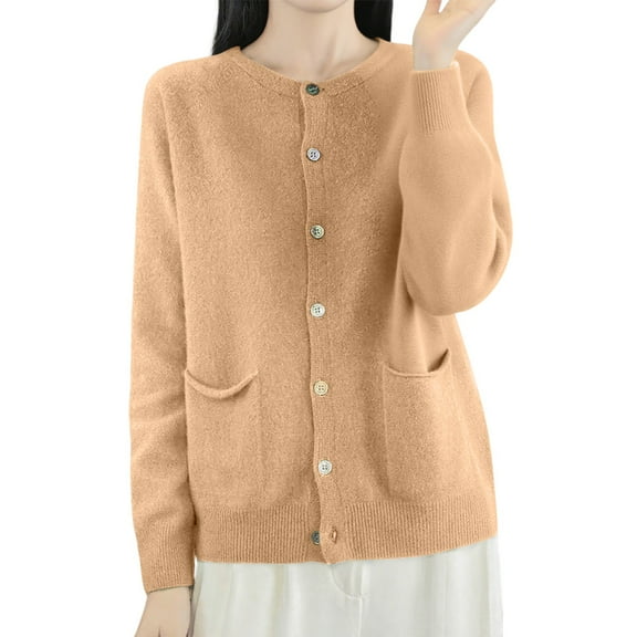 Ediodpoh Cardigan Sweaters for Women Knit Button Down Round Neck Sweater Stylish and Comfortable Outerwear for Daily Wear Rose Gold XXL