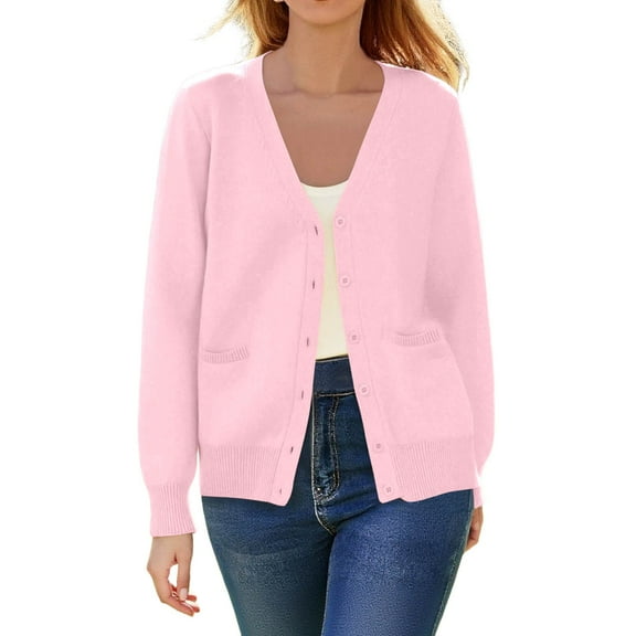 Ediodpoh Cardigan Sweaters for Women Lightweight Soft Knit V Neck Cardigan Casual Long Sleeve Open Front with Pocket Cover Up Pink XS