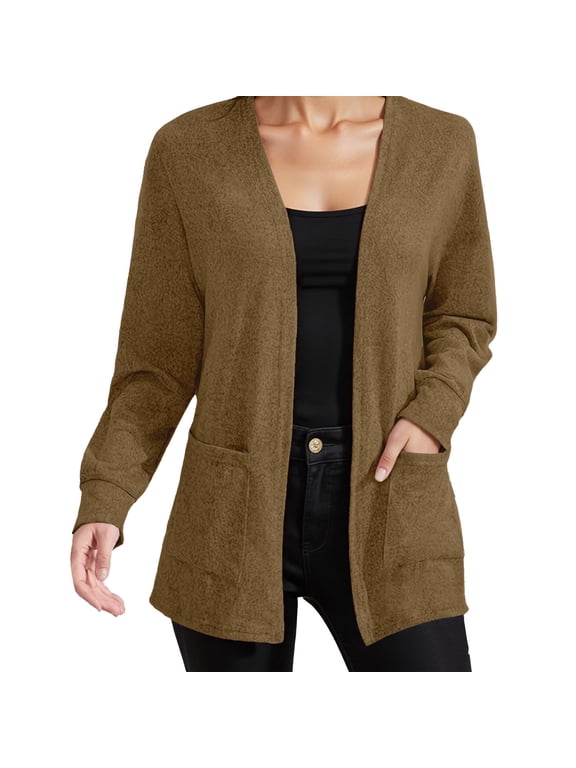Ediodpoh Cardigan Sweaters for Women Soft Lightweight Knit Open Front Long Sleeve Comfortable Casual Loose Fit Cozy Wrap for Daily Khaki L