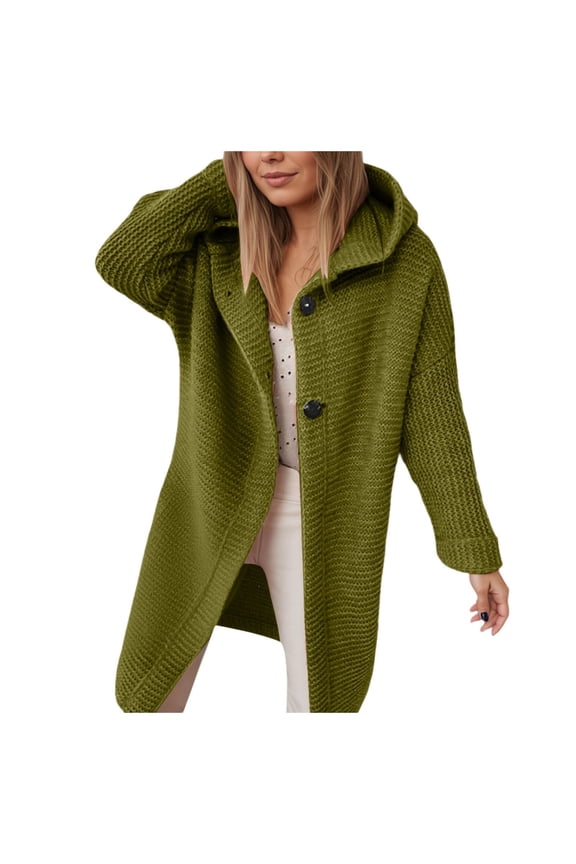 Cardigan for Women Hooded Knit Cardigan Casual Loose Fit Long Sleeve Sweater Outerwear Cozy Fall Winter Tunic Top Army Green S