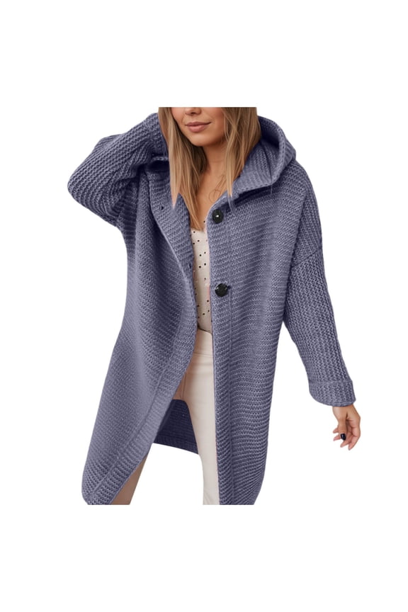 Cardigan for Women Hooded Knit Cardigan Casual Loose Fit Long Sleeve Sweater Outerwear Cozy Fall Winter Tunic Top Grey S