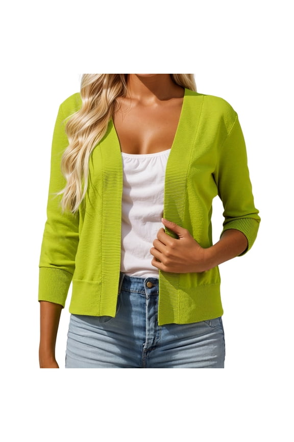 Cardigan for Women Lightweight Lace Crochet Cardigan 3/4 Sleeve Short Knit Shawl Top Hollow Out Green S