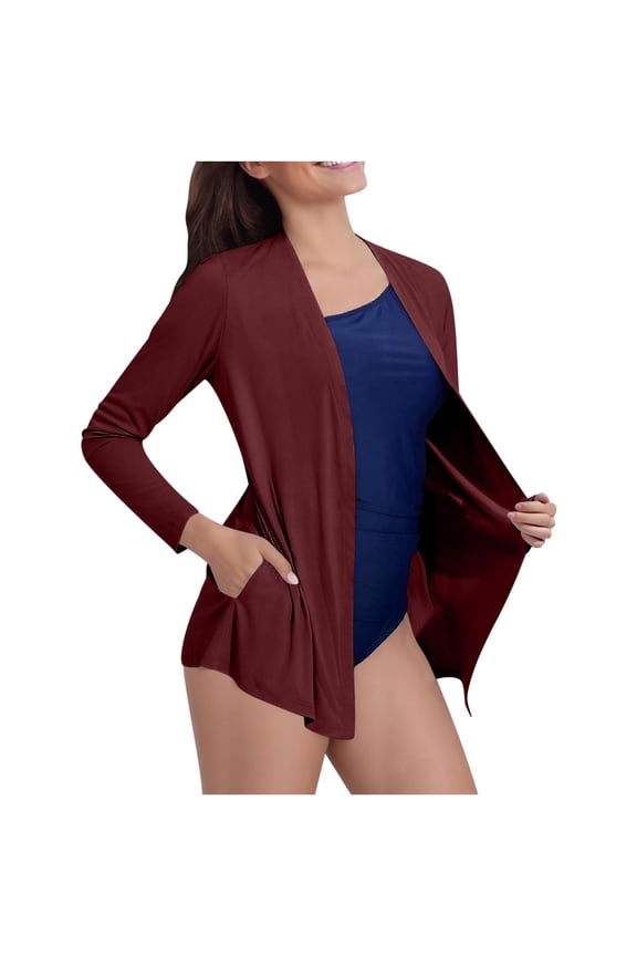 Cardigan for Women Lightweight Summer UPF 50+ Sun Knit Cover up Soft Breathable Loose Fit with Pockets Red S