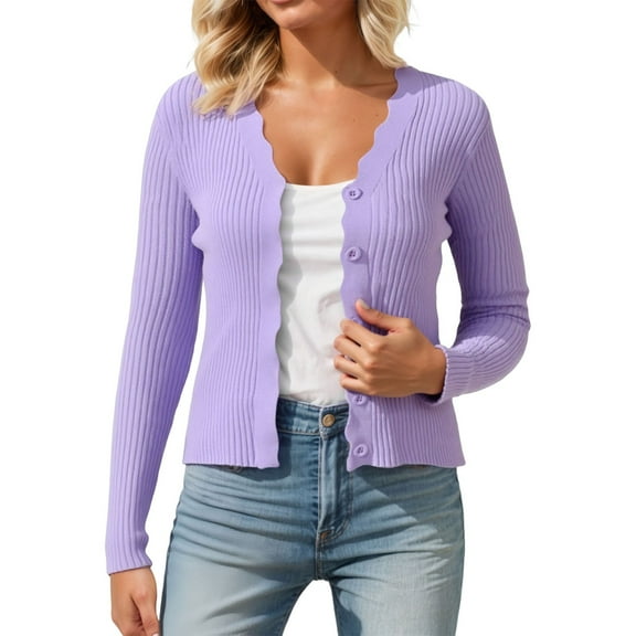 Ediodpoh Cardigan for Women Stylish V Neck Knit Design Pairs with Jeans Easy Care Versatile Solid Color Fashion Layering Piece Purple