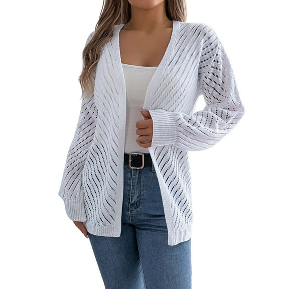 Ediodpoh Cardigan for Women Winter Long Sleeve V Neck Crochet Kimonos Loose Open Front Hollow Out Cover Ups White_002 L