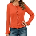 thumbnail image 1 of Ediodpoh Cardigans for Women Knit Sweater Open Front Layered Lace Long Sleeve Casual Outwear for Fall Winter Daily Wear Orange L, 1 of 9