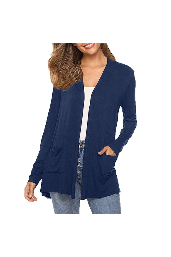 Ediodpoh Cardigans for Women Long Sleeve Open Front Casual Loose Lightweight Knit Sweaters with Pockets Navy XXL