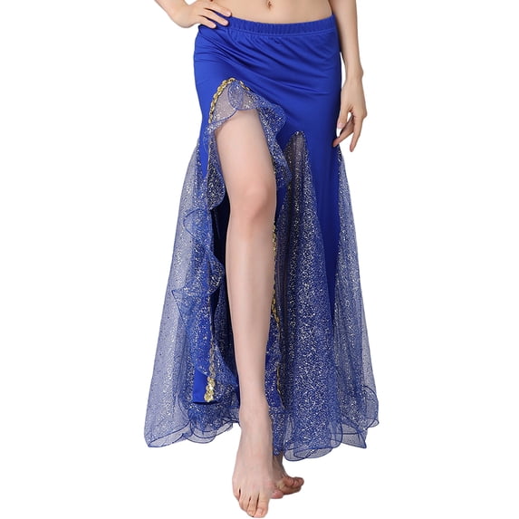 Ediodpoh Carnival Sequin Skirt for Women High Slit Wrap Dance Skirt for Stage Performance and Evening Party Glamour Long Skirts for Women Blue One Size