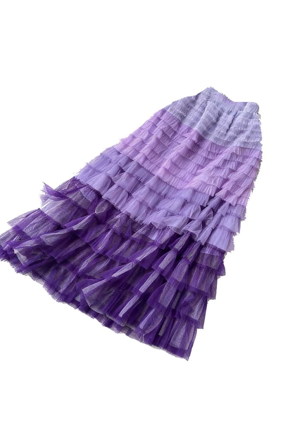 Carnival Womens Skirt Gradient Color Mesh Insert Tiered Skirt with Asymmetric Sheer Overlay A Line Flared for Party and Daily Wear Purple One Size